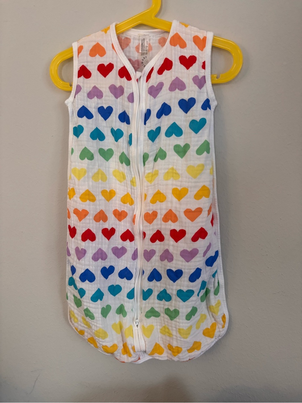 Primary Cotton Muslin 0-6 Rainbow Heart Sleeveless Sleep Sack